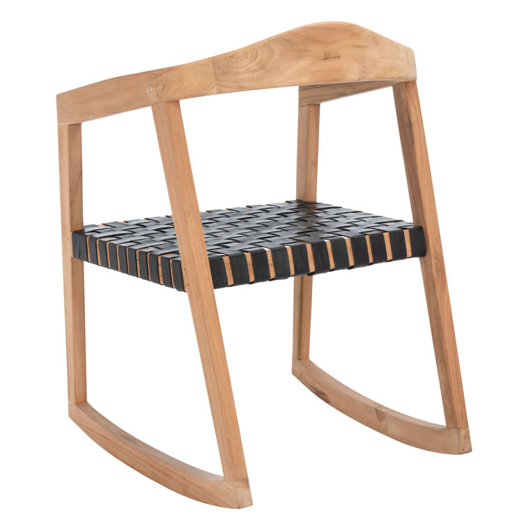 Willa Natural Teak and Black Leather Rocking Arm Chair
