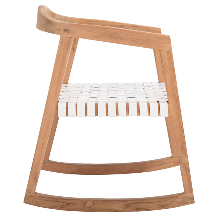 Willa Teak & White Leather Curved Rocking Chair
