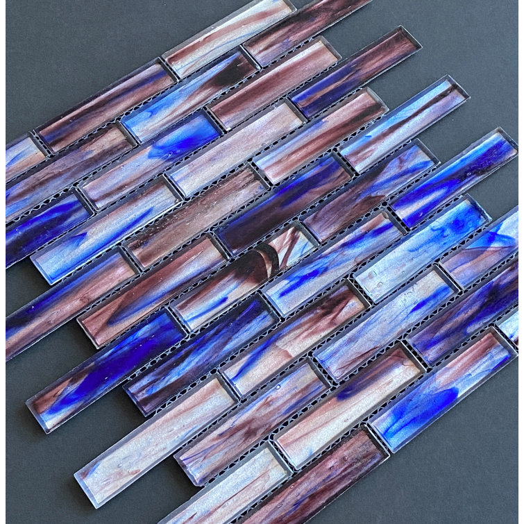 Dusk Iridescent Glass Mosaic Brick Wall Tile