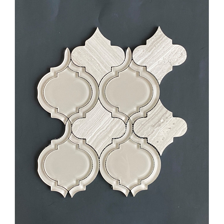 Taupe Glass and Marble Arabesque Mosaic Wall Tile