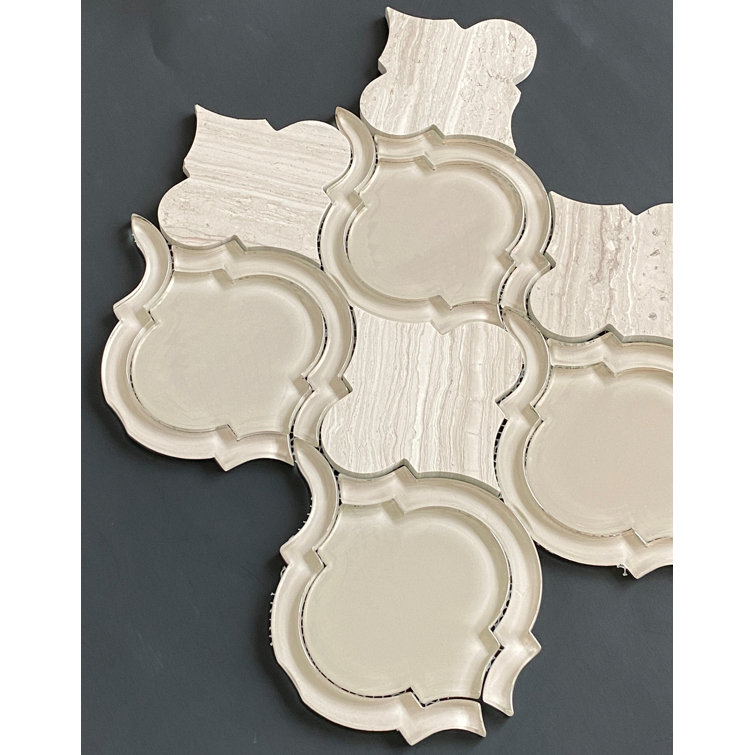 Taupe Glass and Marble Arabesque Mosaic Wall Tile