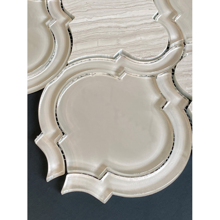Taupe Glass and Marble Arabesque Mosaic Wall Tile
