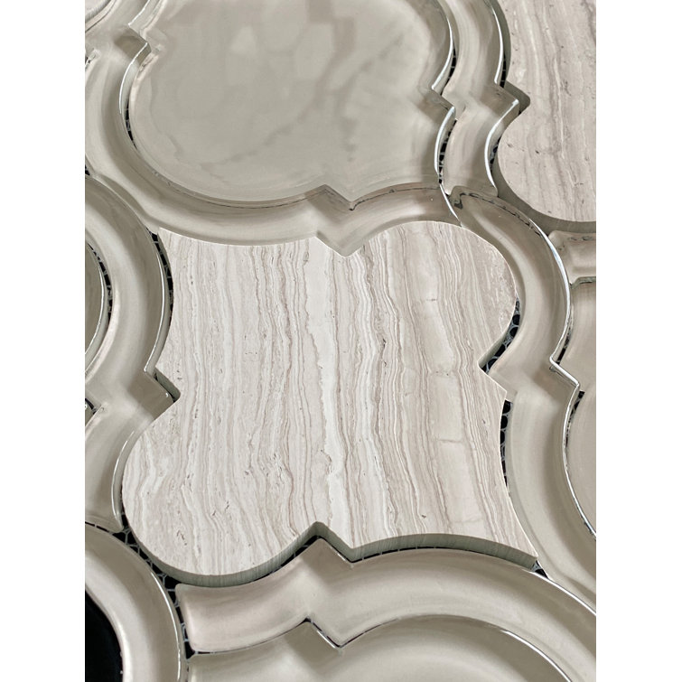 Taupe Glass and Marble Arabesque Mosaic Wall Tile