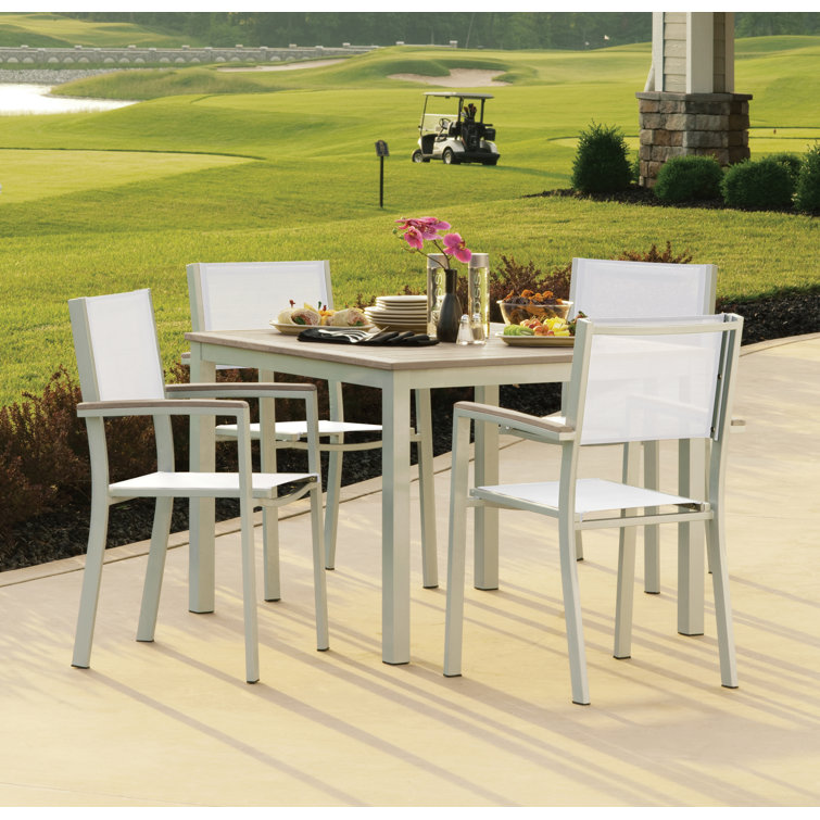 Carbon and Gray Aluminum Stackable Outdoor Dining Chairs with Tekwood Arms
