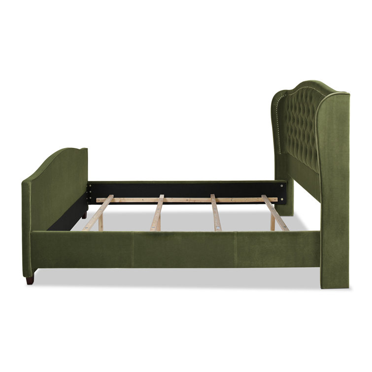 Arctic Blue Velvet Upholstered King Bed with Nailhead Trim