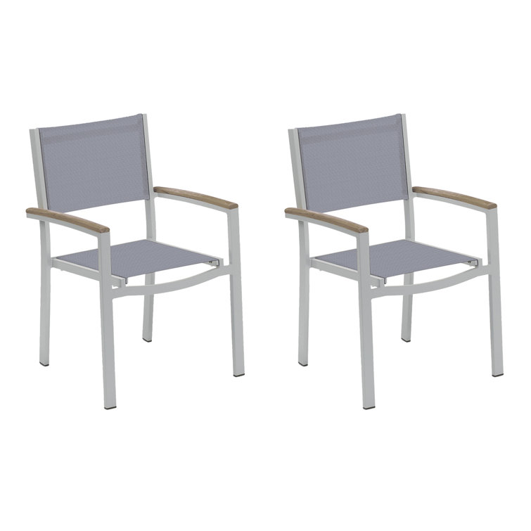 Flint and Black Aluminum Sling Patio Dining Chairs, Set of 2