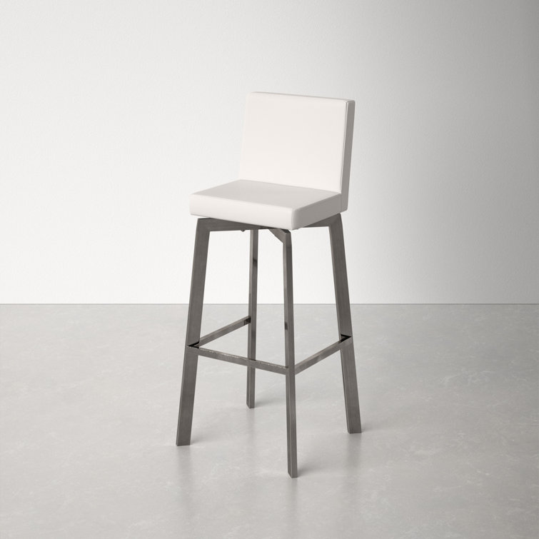 White Faux Leather Swivel Bar Stool with Stainless Steel Frame