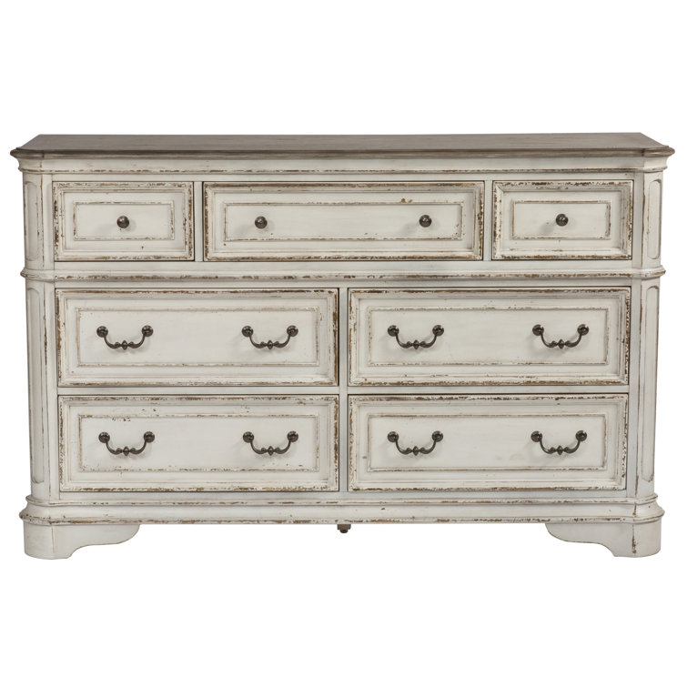 Antique White Traditional 7-Drawer Dresser with Felt Lined Drawer