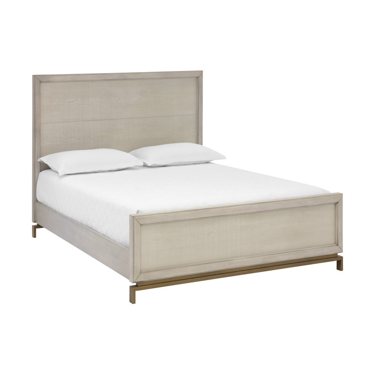 Transitional Beige Pine Wood Queen Panel Bed with Headboard