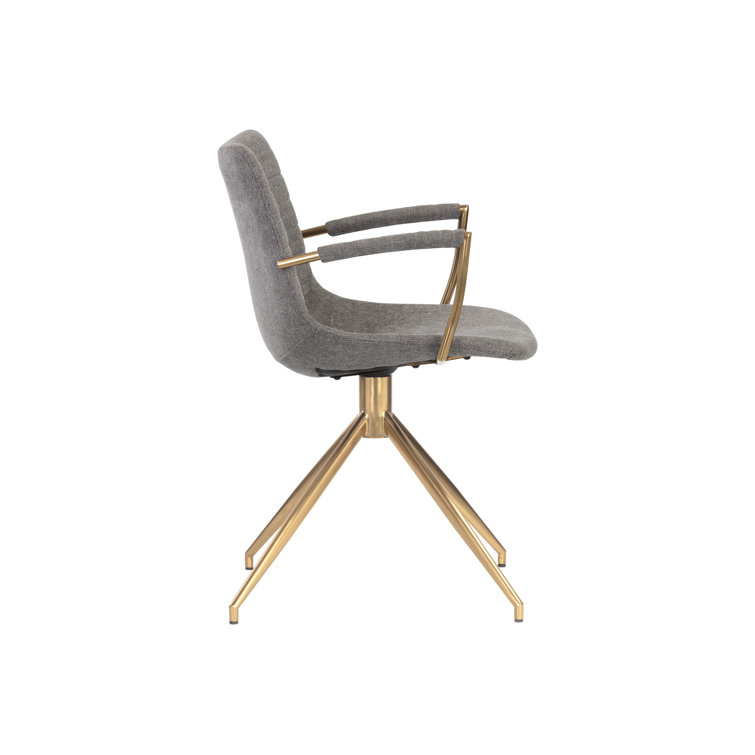 Belfast Koala Grey Upholstered Swivel Arm Chair with Gold Stainless Steel Legs