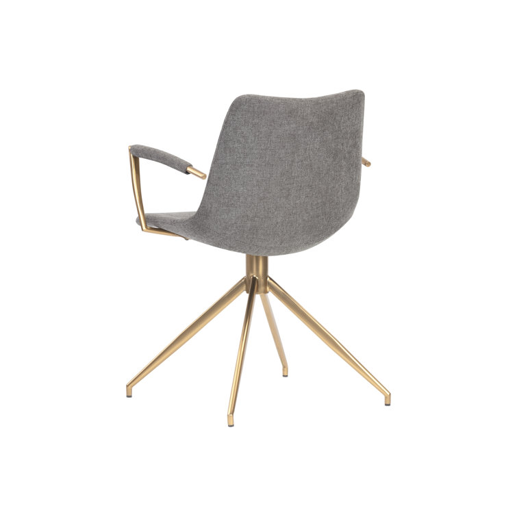 Belfast Koala Grey Upholstered Swivel Arm Chair with Gold Stainless Steel Legs