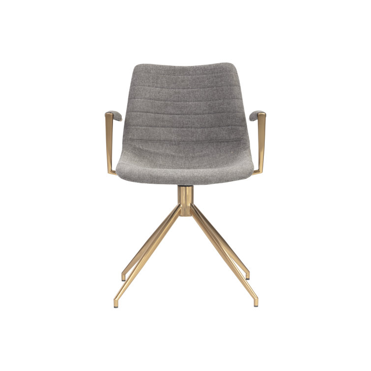Belfast Koala Grey Upholstered Swivel Arm Chair with Gold Stainless Steel Legs