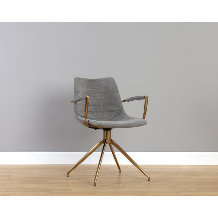 Belfast Koala Grey Upholstered Swivel Arm Chair with Gold Stainless Steel Legs