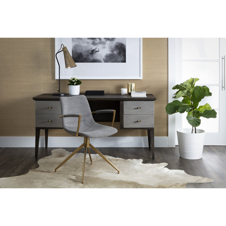 Belfast Koala Grey Upholstered Swivel Arm Chair with Gold Stainless Steel Legs
