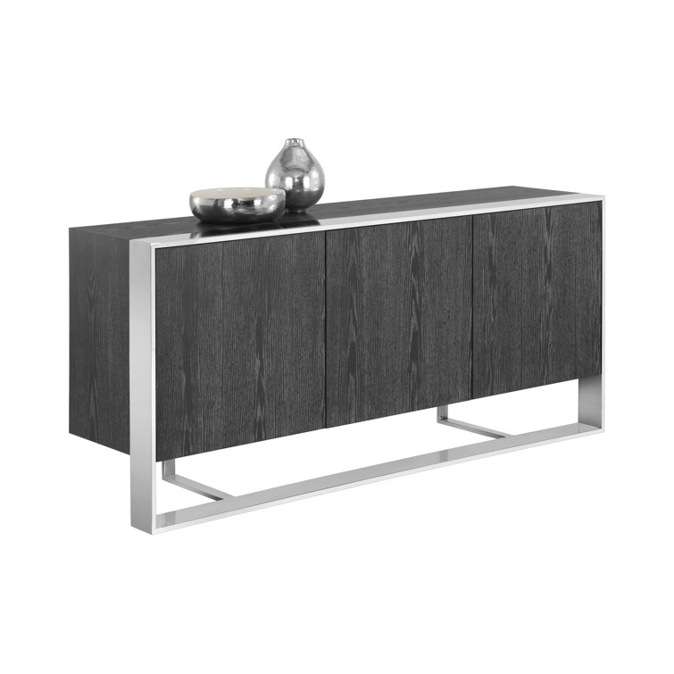 Modern Transitional 70.75'' Gray German Oak Sideboard with Stainless Steel Frame