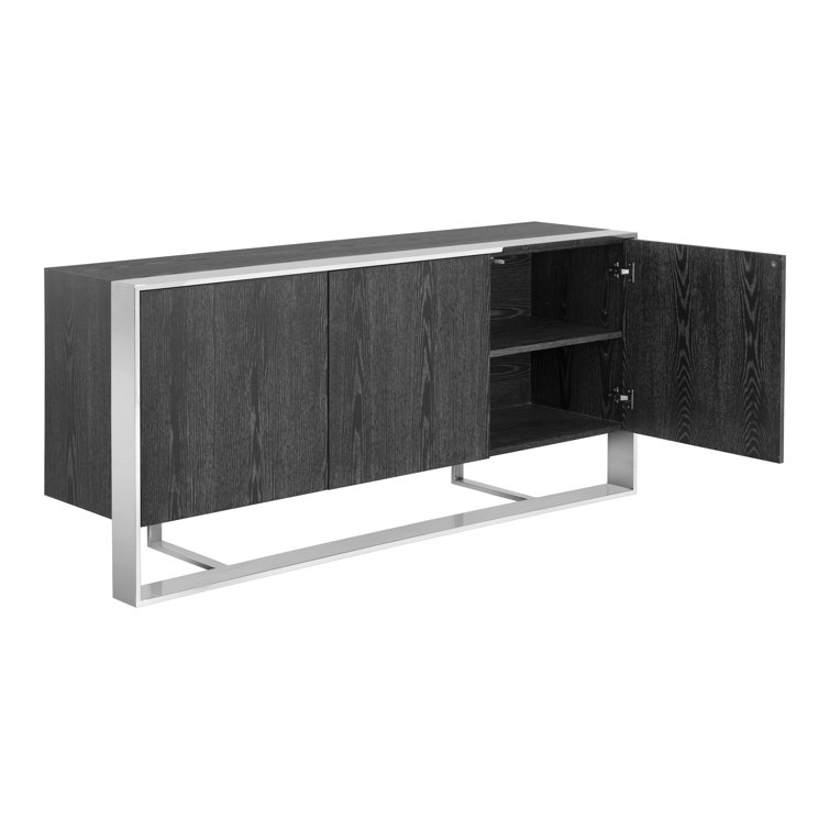 Modern Transitional 70.75'' Gray German Oak Sideboard with Stainless Steel Frame