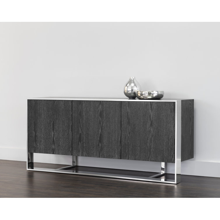 Modern Transitional 70.75'' Gray German Oak Sideboard with Stainless Steel Frame