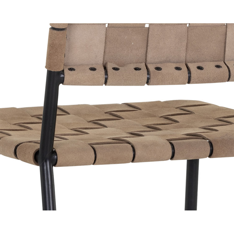 Tan Faux Leather Upholstered Parsons Side Chair with Metal Frame
