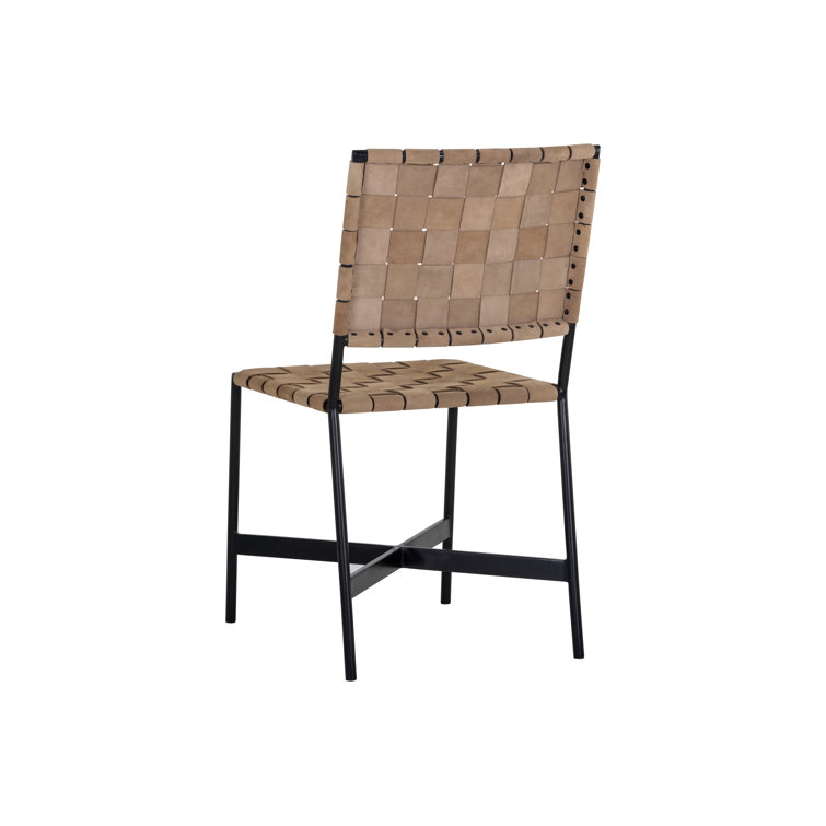 Tan Faux Leather Upholstered Parsons Side Chair with Metal Frame
