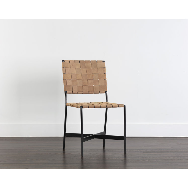 Tan Faux Leather Upholstered Parsons Side Chair with Metal Frame