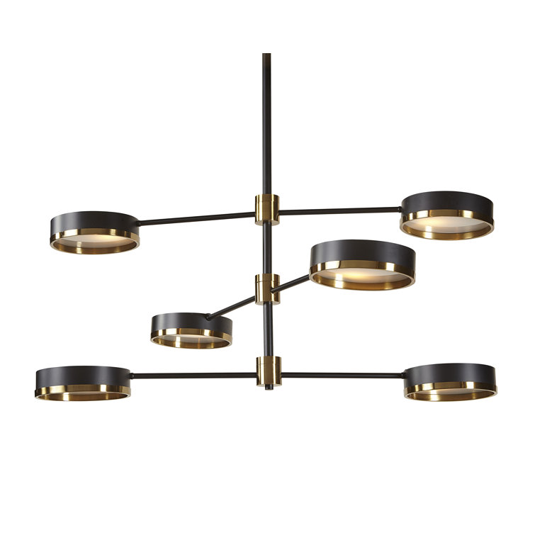 India Black and Gold Metal 6-Light Dimmable Cylinder Chandelier