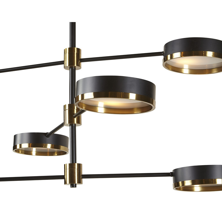 India Black and Gold Metal 6-Light Dimmable Cylinder Chandelier