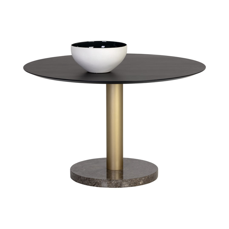 Gray and Gold Round Marble Wood Dining Table