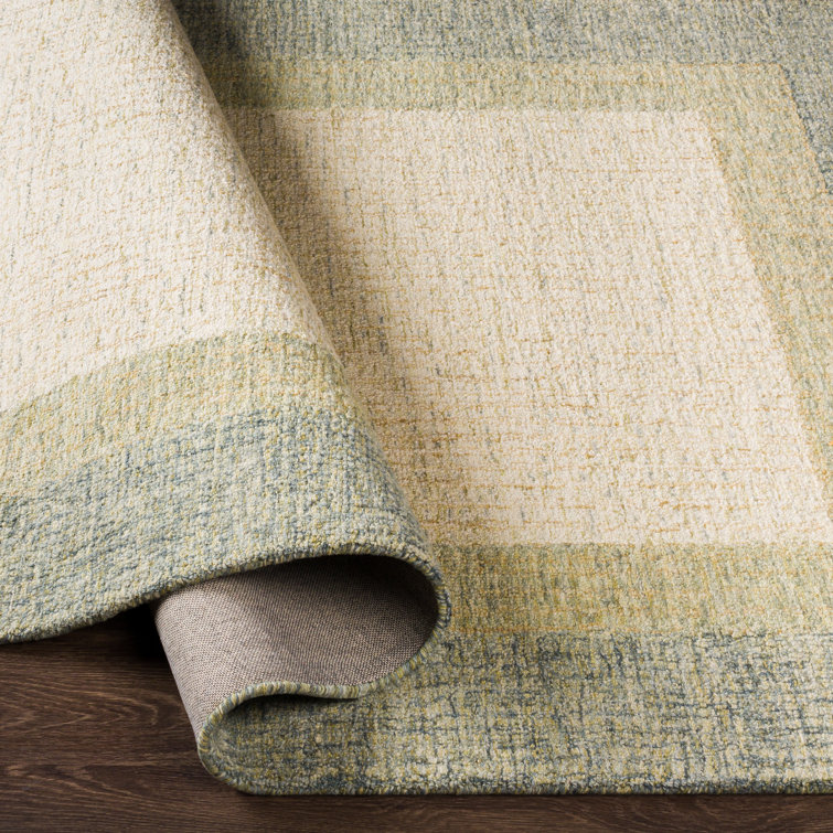 Handmade Tufted Wool Rectangular Area Rug in Green and Beige