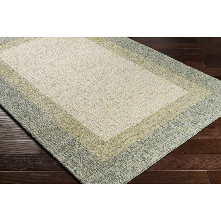Handmade Tufted Wool Rectangular Area Rug in Green and Beige