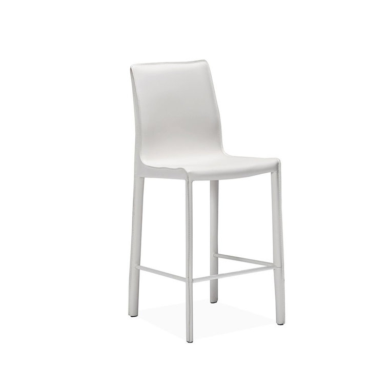 White Leather Counter Stool with Metal Frame