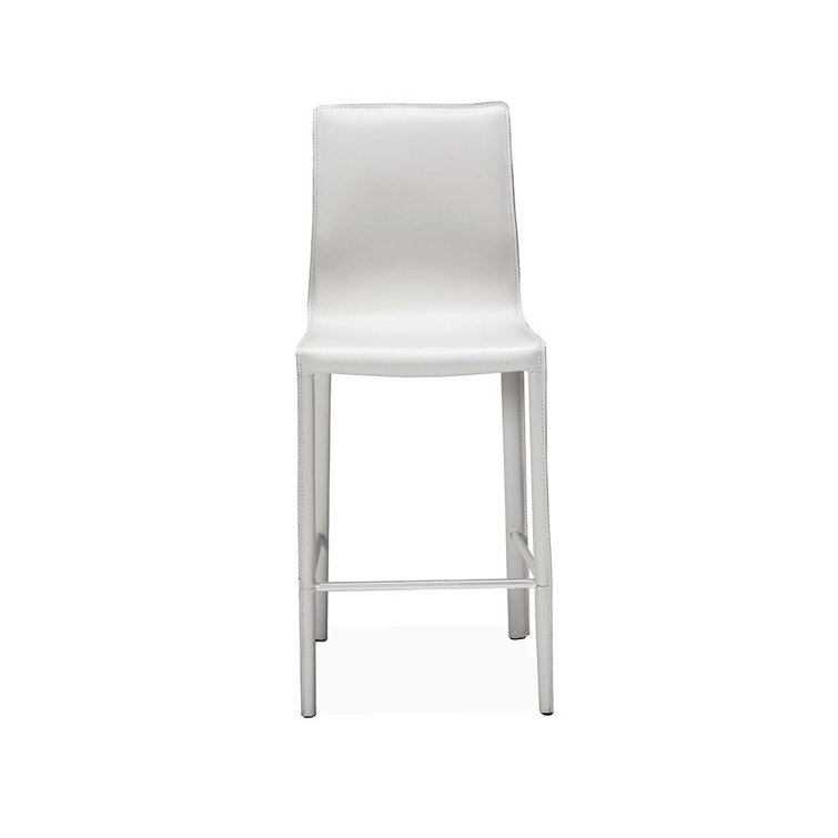 White Leather Counter Stool with Metal Frame