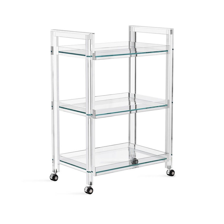 Ava Modern Clear Acrylic Bar Cart with Glass Shelves
