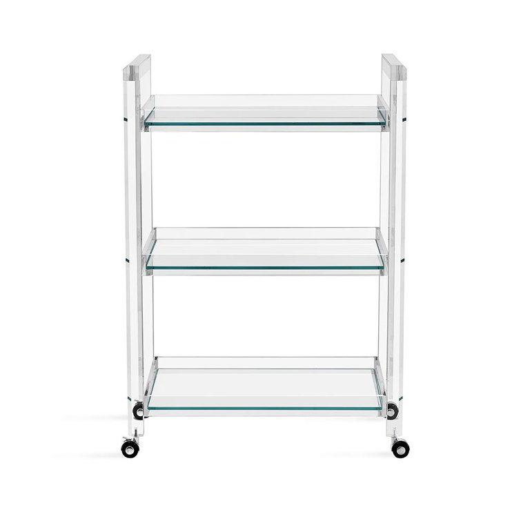 Ava Modern Clear Acrylic Bar Cart with Glass Shelves