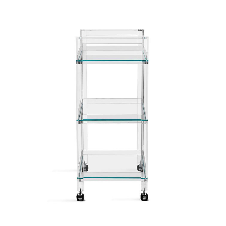 Ava Modern Clear Acrylic Bar Cart with Glass Shelves