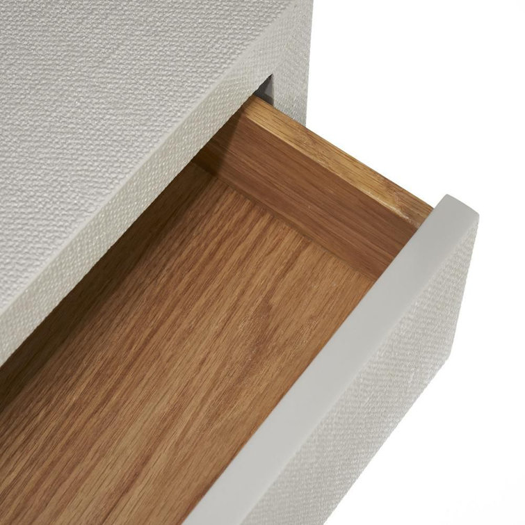 Light Gray Solid Wood 2-Drawer Nightstand with Faux Linen Accents