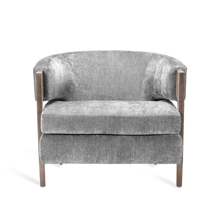 Gray Handcrafted Wood Barrel Accent Chair