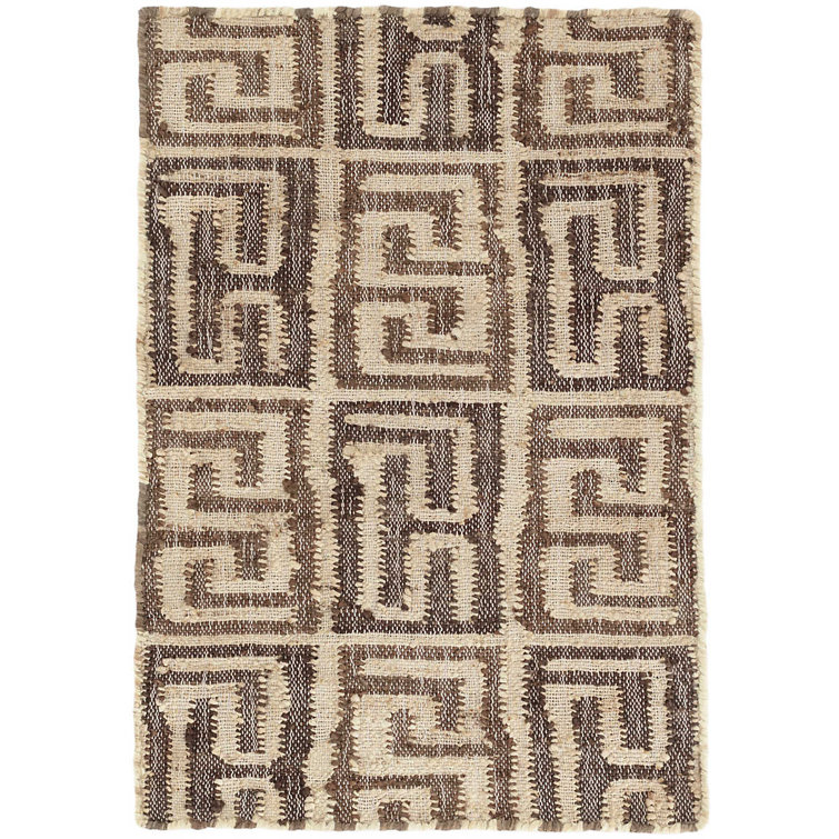 Auricula Black and Beige Geometric Wool Cotton Rug, 2' x 3'