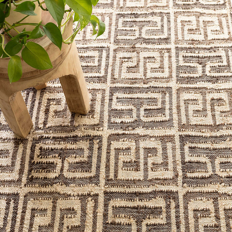 Auricula Black and Beige Geometric Wool Cotton Rug, 2' x 3'
