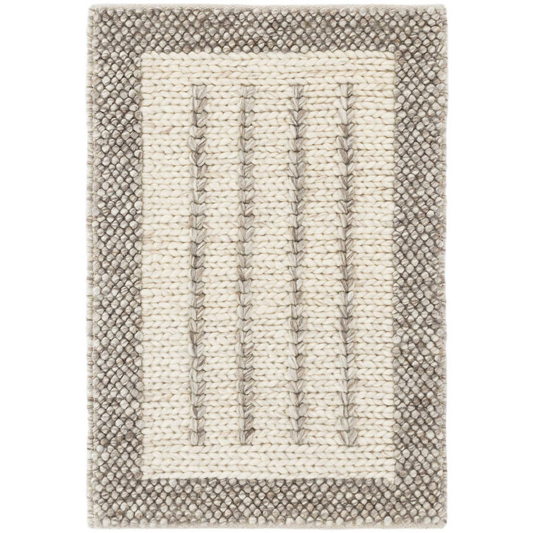 Handwoven Gray and White Geometric Wool Rug 3' x 5'