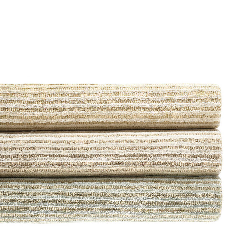 Ivory Striped Hand-Knotted Wool & Viscose 8' x 10' Rug