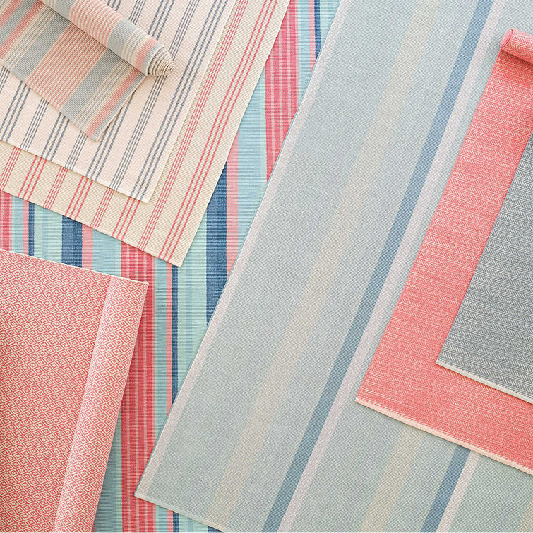 Blue and Beige Handwoven Cotton Stripe Rug 4' x 6'
