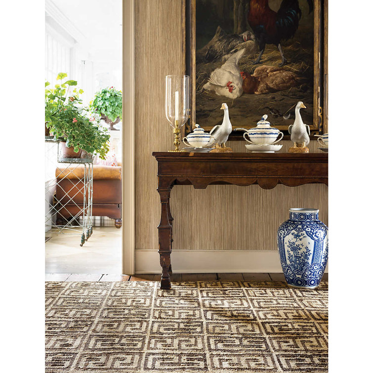 Auricula Black and Beige Geometric Wool Cotton Rug, 2' x 3'