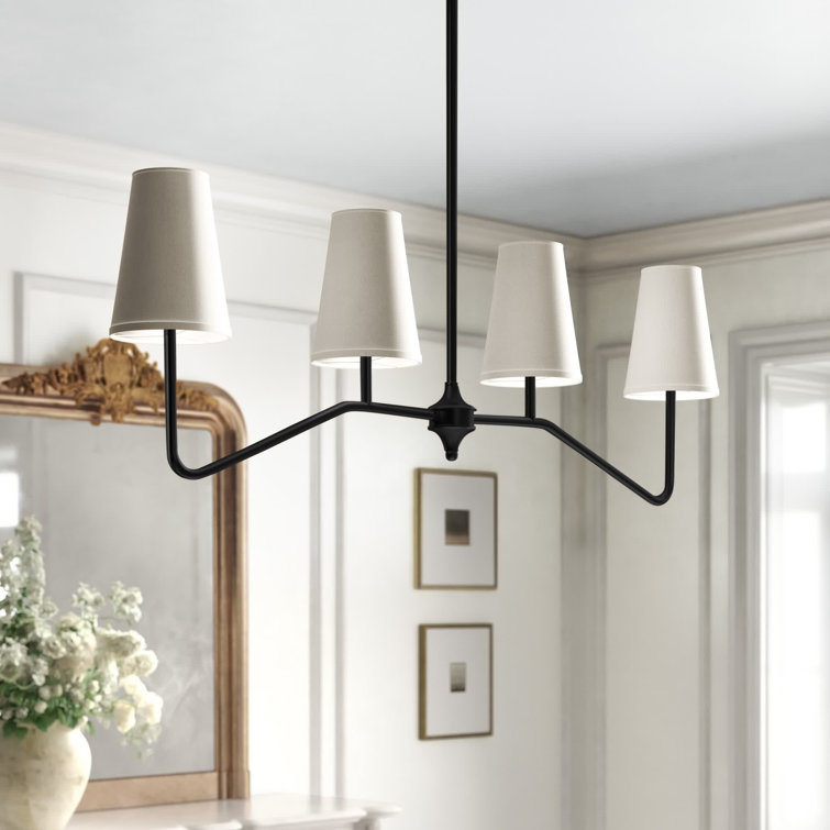 Midcentury Modern Bronze 4-Light Linear Chandelier with White Shades