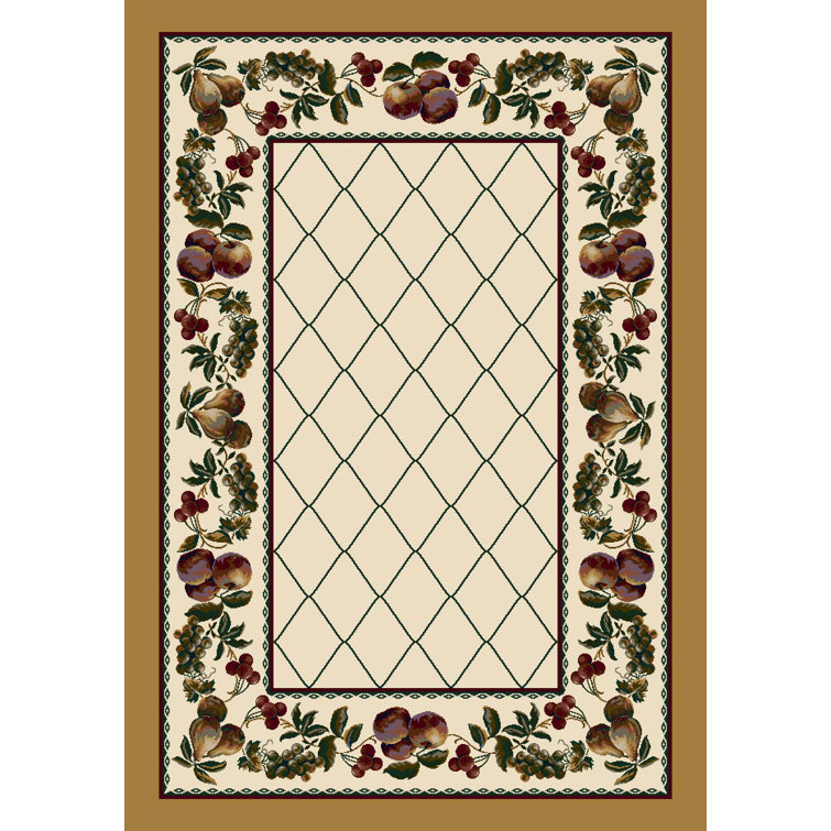 Ivory and Brown Floral Synthetic Tufted Area Rug, 3'-9" x 5'-4"