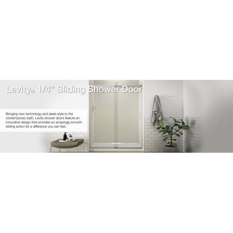 Levity Matte Nickel 74" Semi-Frameless Sliding Shower Door with Frosted Glass