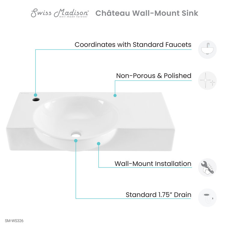 Chateau 30" Glossy White Ceramic Wall-Mount Bathroom Sink