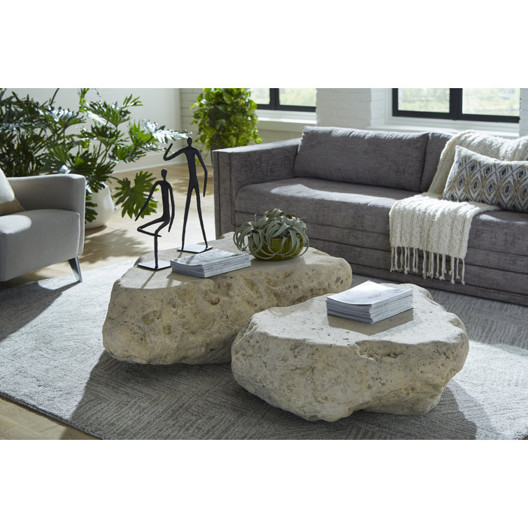Beige Free Form Roman Stone Outdoor Coffee Table