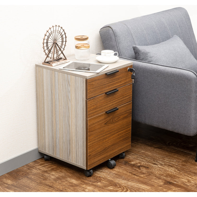 Mobile Vertical Lockable 3-Drawer File Cabinet in Brown