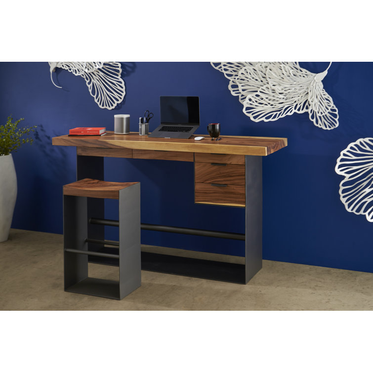 Dimensional Contemporary Black/Brown Solid Wood Home Office Desk with Drawer