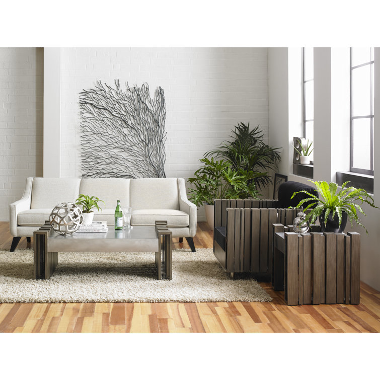 Contemporary 48" Brown and Silver Wood-Metal Rectangular Coffee Table